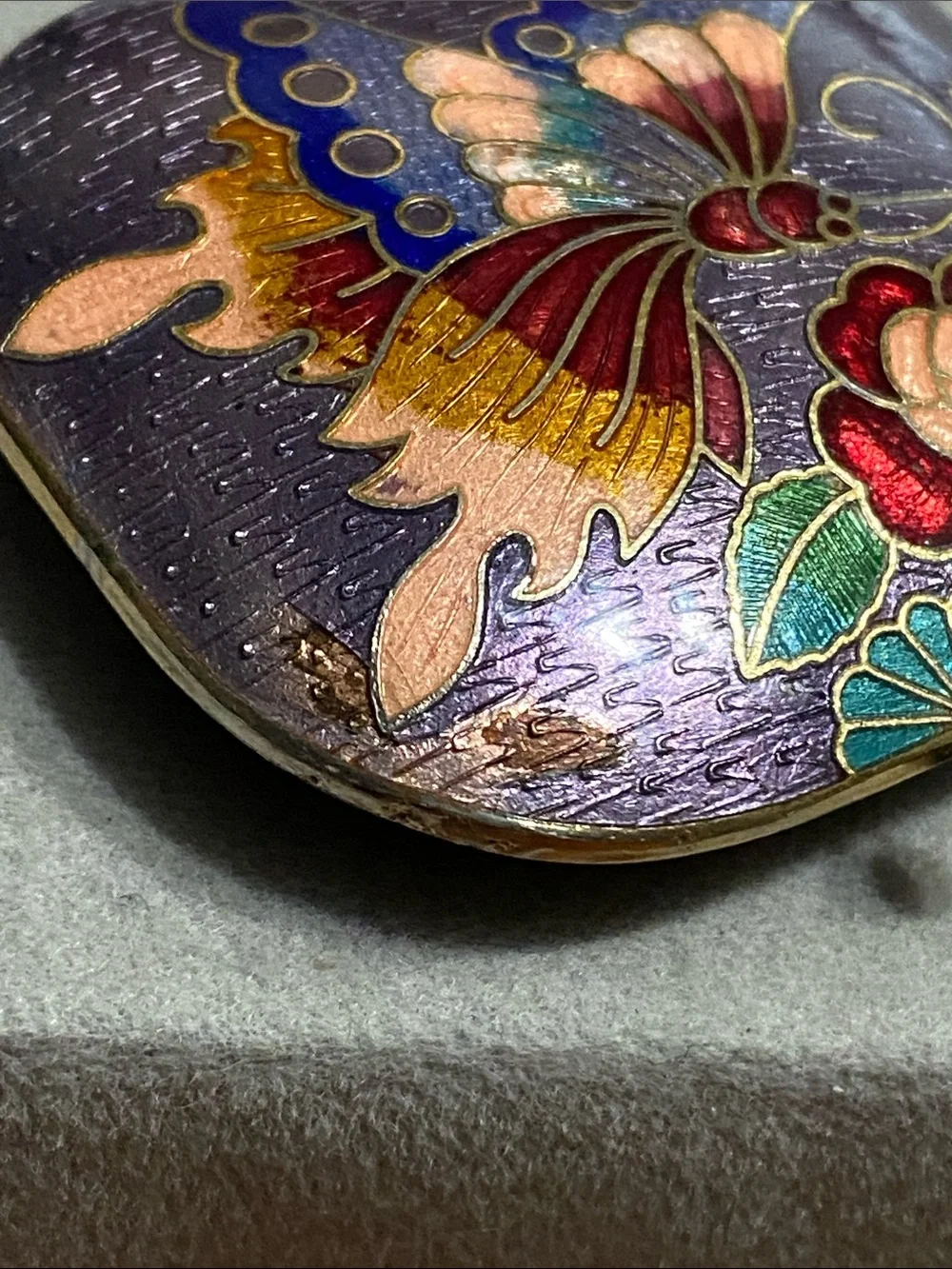 VTG Purple Butterfly Cloisonné Pendant Purse Charm